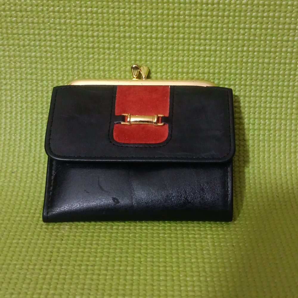 Women's Vintage ROLFS Black Cowhide Rust Suede Wallet Coin Purse Full Size
